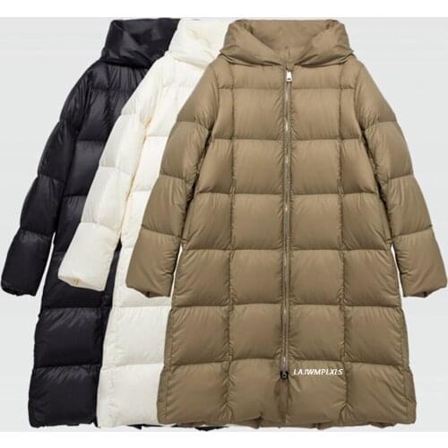 Zippers Puffer Down Jacket Women Long Parkas Winter Loose Warm 90% White Duck Down Coat Hooded Female Feather Outerwear