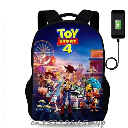Disney Toy 4 Story Backpack Teenager Boys Girls USB Charge School Bag Women Laptop Bagpack Men Travel Bagpack Bookbag Mochila