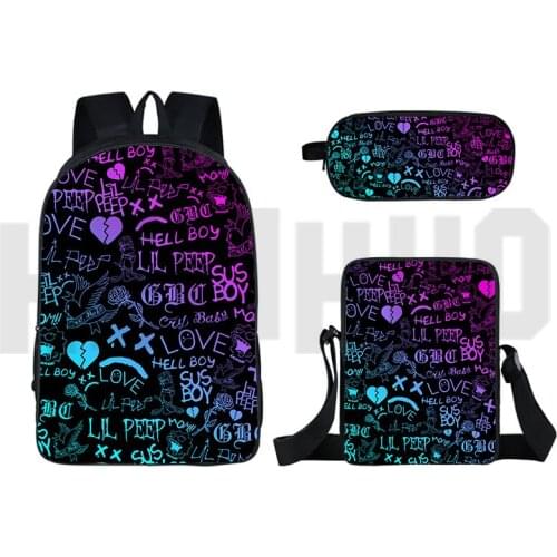 Rapper Lil Peep School Bag Backpacks for School Teenagers Girls 3 Pcs Set 16 Inch Anime 3D Bookbag Bagpack Sac A Doc Pencil Case