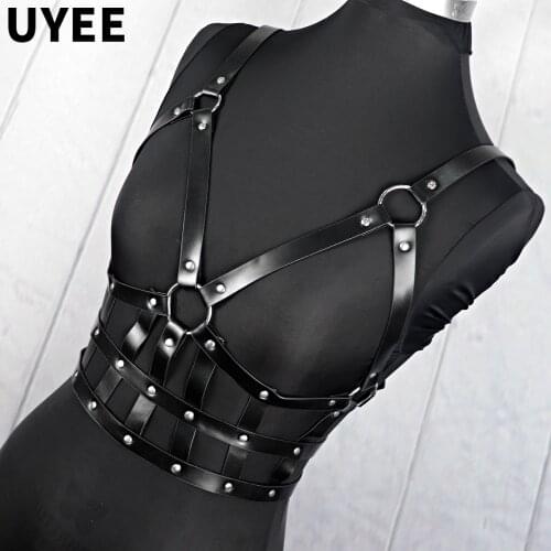 UYEE Sexy Body Garters Women Leather Harness Bra Belts Erotic Goth Bondage Punk Suspenders Straps Chest Harness Lingerie