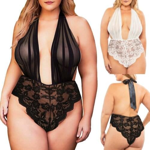 Sexy Deep-neck Ladies Lingerie Fashion Womens Deep V-Neck Teddy Bodysuit Porno Strap Cross Backless Jumpsuit Plus Size S-3XL