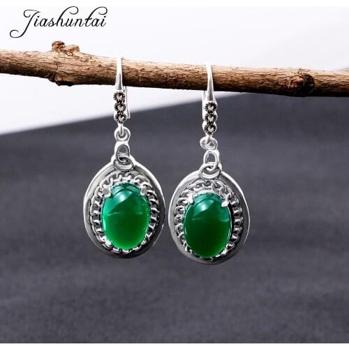 JIASHUNTAI Retro 100% 925 Sterling Silver Earring For Women Vintage Natural Stones Earrings female Silver Jewelry