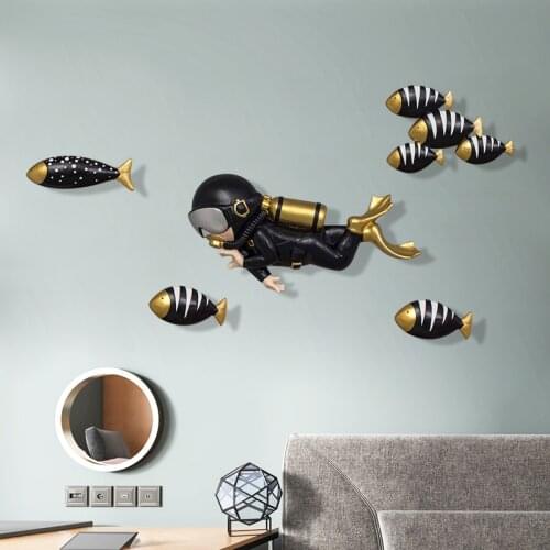 Nordic Resin Sea Fish Submarine Diver Wall Hangings Home Bedroom Wall Mural Crafts Pendant Hotel Office Wall Sticker Decoration