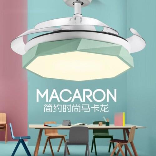 Modern simple LED invisible fan lamp household macarone fan chandelier living room bedroom dining room Chandelier
