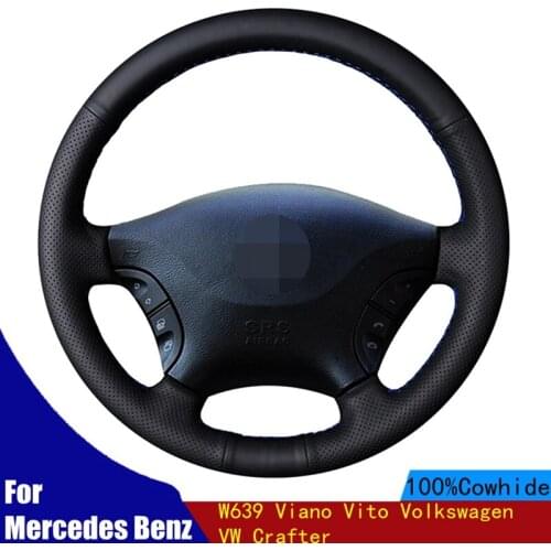 Car Steering Wheel Cover Soft Black Genuine Leather Hand-stitched For Mercedes-Benz W210 E-Class E320 2000 2001 2002