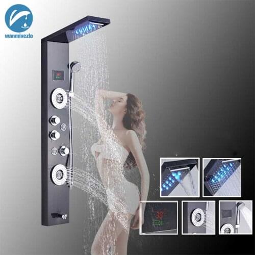 LED Bath Shower Faucet Temperature Digital Display Bathtub Tap Shower Panel Body Massage System Jets Tower Shower Column Faucet