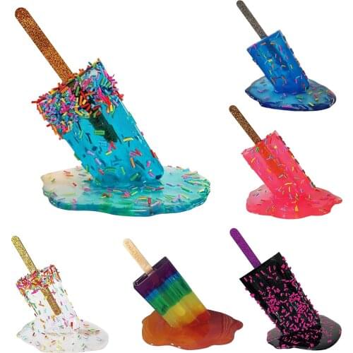 Melting Ice Cream Model Ornaments Realistic Artificial Lollipop Melting Popsicle Sculpture Resin Decoration Crafts Cool Popsicle