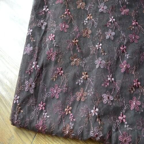 Free shiping 1.1m width(1YD/lot)dark brown mesh color flower DIY lace fabric for garments and wedding decoration-16082108