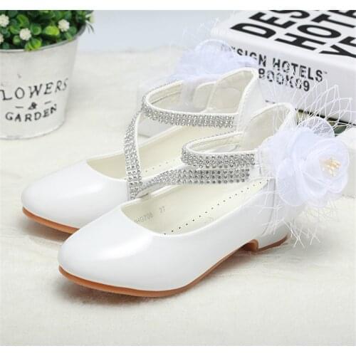 Fashion Girls Flower Princess Shoes Children High heel Show shoes Size 26-36 White Pink 01A