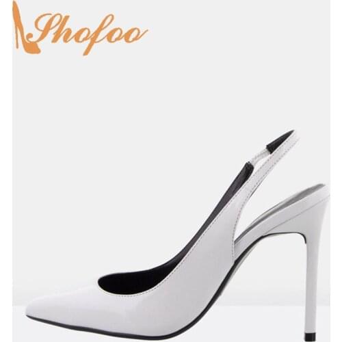 White High Stilettos Pointed Toe Slingbacks Pumps Woman Thin Heels Large Size 10 16 For Office Ladies Footwear Dress Mature 2021