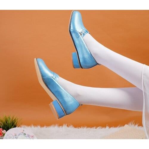 Sky Blue Low-Heel Ruffled Metal Buckle Pumps Spring College Wild Fashion Sweet Student Shoes Car Stitching Pink Womens Shoes