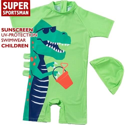 UPF50+ Toddler Boys Cartoon Dinosaur Rashguard Baby Cute Soft Swimsuit Kids Beach Wear Children Swim Surf Bathing Suits Swimwear