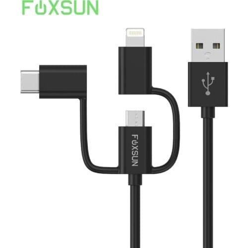 Foxsun Multi USB Charging Cable For Lightning Micro USB Type C Cable For iPhone X 8 7 6 Xiaomi Samsung Galaxy S8 Fast Charge 1M