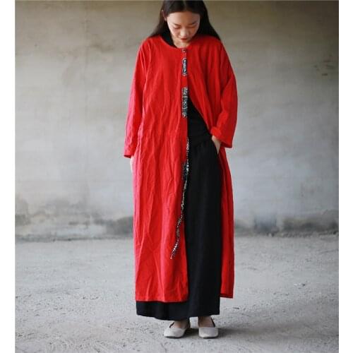 Aransue new style windbreaker long outwear color torn edge cardigan waist rope loose version of sand wash cotton linen coat