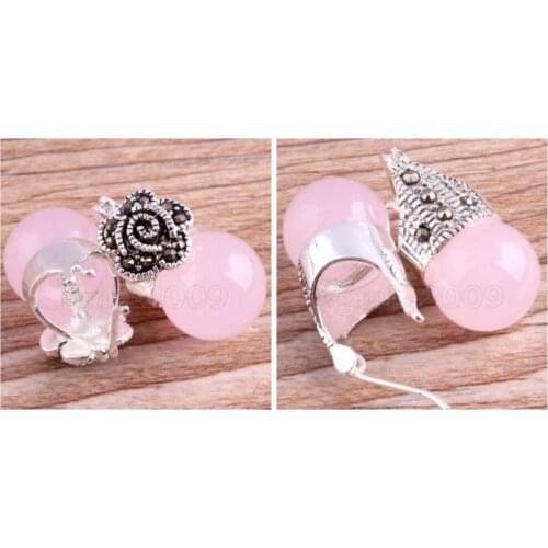 Vintage Womens pink Opal 925 Sterling Silver Marcasite Earrings