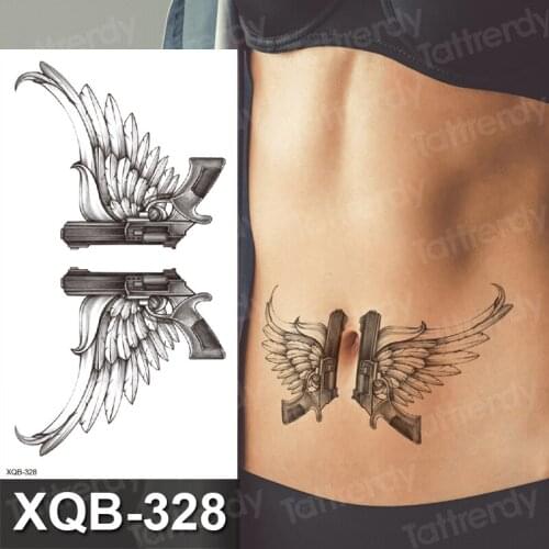 Waterproof Temporary Tattoo Sticker gun wings of angel tatto stickers sexy flash tatoo fake water tattoos for girl women lady