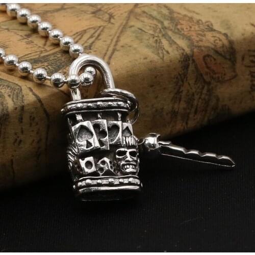 Factory Wholesale S925 Sterling Silver Jewelry Punk Style Couple Retro Thai Silver Skull Key Lock Seiko Pendant