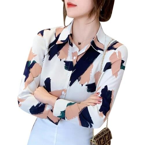 Vintage Blouse Women Printed Lady Female Loose 2021 Spring New Long sleeve Women top Korean Fashion Chiffon Blouses Shirts 661G