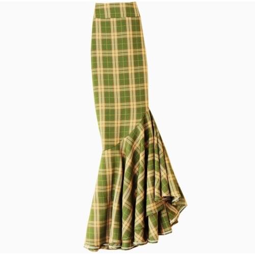 2021 spring summer vintage plaid mermaid skirt women high waist package hip trumpet skirt plus size 4XL