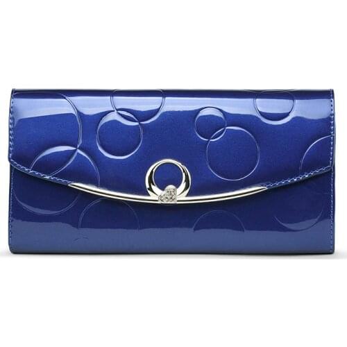 Genuine Leather Womens Diamond Decoration Long Wallet Luxury Clutch Ladies 3 Fold Hasp Bag with Rfid Blocking Protection