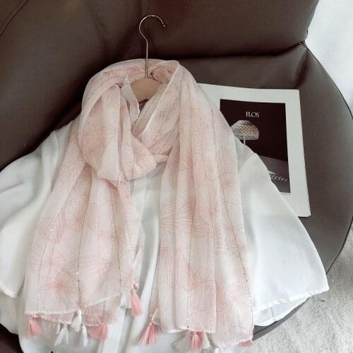 2020 New Blossom Flower Print Tassel Scarf Shawls Long Women Beautiful Soft floral Sequin Hijab Wrap Free Shipping