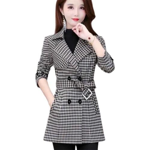 Women Spring Autumn Trench Coat With Belt 2021 Fashion OL Ladies Plaid Suit Jacket Elegant Slim Lined Women Windbreakers4XL H267