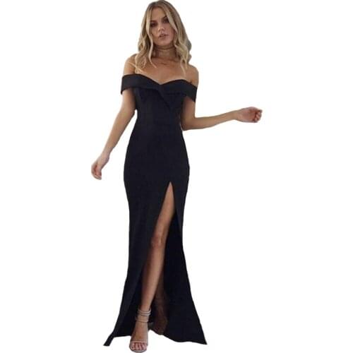 Fashion Woman Dresses Split Off Shoulder Sexy Solid Color Low-Cut A Collar Simple Long Dress Women Sexy Strapless Banquet Dress