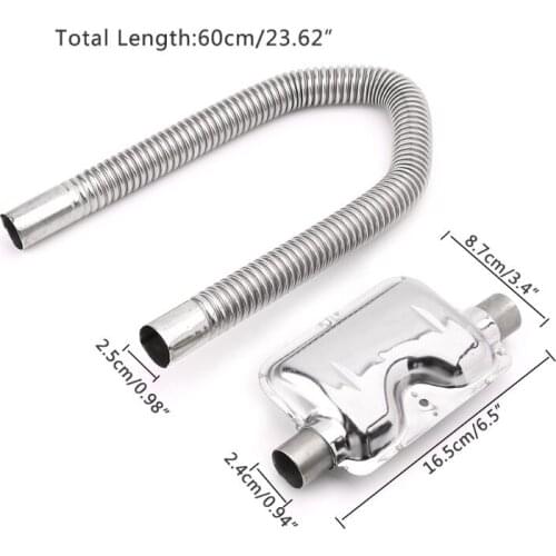 1 Set 60cm Car Stainless Steel Exhaust Pipe & Muffler Kit Gas Venting Hose Silencer For Vehicle Car Air Diesels Heater YHQ