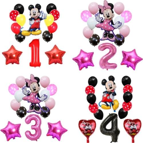 1 set of Mickey Minnie digital theme star aluminum balloon childrens birthday party latex balloon decoration supplies