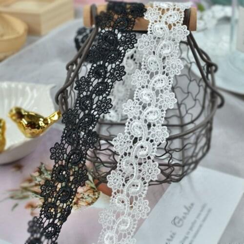 10Meters High Quality Lace Fabric Craft Supplies Embroidery Ribbon White Black Flowers Patch Sewing Trimmings For Dress Decor