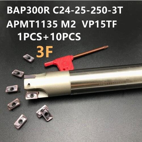 10PCS APMT1135 Lathe tool carbide insert + 1PCS BAP300R C24-25-250-3T HSS inner diameter indexable shoulder milling cutter bar