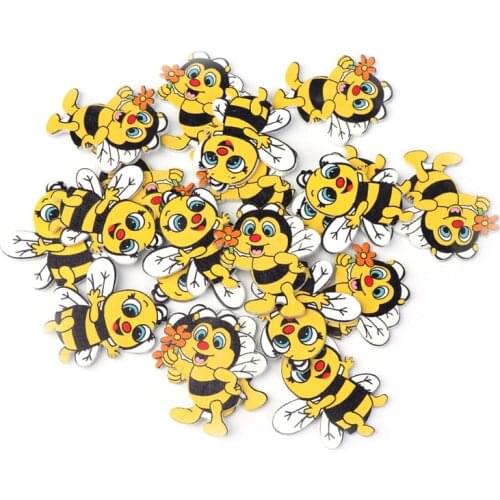 20Pcs Cute Bee Shaped No Holes Wooden Buttons DIY Sewing Scrapbooking Crafting 19QB