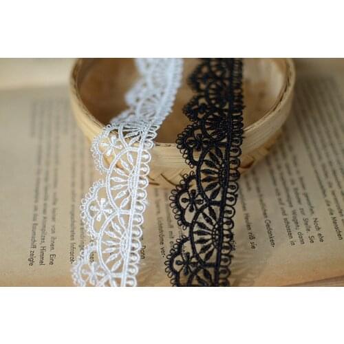5 Yards Venice Lace Trim, Off White/Black Water Soluble Lace Ribbon, Crochet Lace 1" Wide