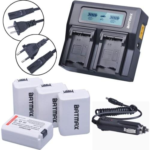 4Pcs 2000mAh NP-FW50 NP FW50 Battery Accu+ Fast LCD Dual Charger for Sony NEX-7 NEX-5N NEX-5R NEX-F3 NEX-3D Alpha a5000 a6000