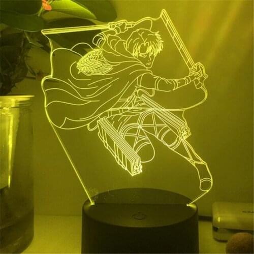 Attack On Titans Acrylic LED Lamp Levi Ackerman 3D Anime Night Light Bedroom Decor Kids Lampe Home Decoration Lampara Child Gift