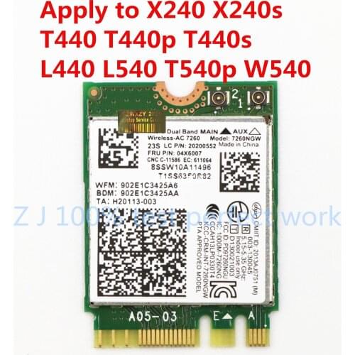 M2 NGFF Wireless WLAN NETWORK Card for Intel 7260NGW 7260ac 2.4/5G BT4.0 FRU 04X6007 Apply to X240 X240s T440 T440p T440s L440
