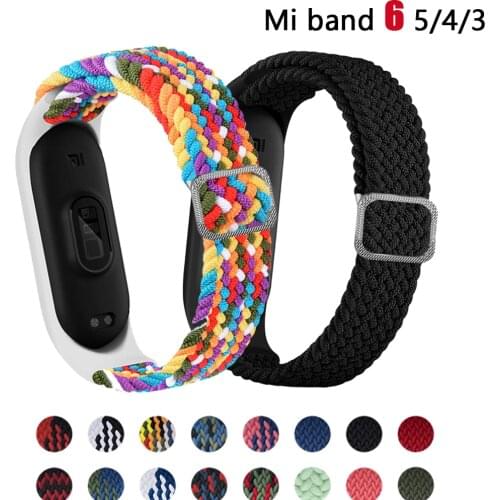 Bracelet for Mi band 6 Strap Elastic adjustable Nylon Braided Miband4 miband 5 correa Wristband for xiaomi Mi band 4 3 5 6 strap