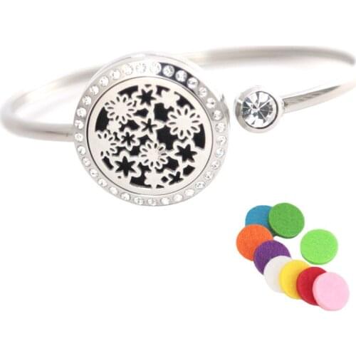 Star of Flower Bracelet Locket Bangle Aromatherapy 25mm Magnet Crystal Stainless steel essential oil diffuser locket bracelet