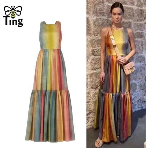 Tingfly Runway Designer Luxury Rainbow Color Hit Party Dresses Vintage Summer Open Back Sleeveless Casual Maxi Long Dress Robes