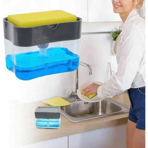 Liquid Soap Dispensers 2 in 1 Soap Pump Dispenser Sponge Holder for Dish Soap and Sponge for Kitchen