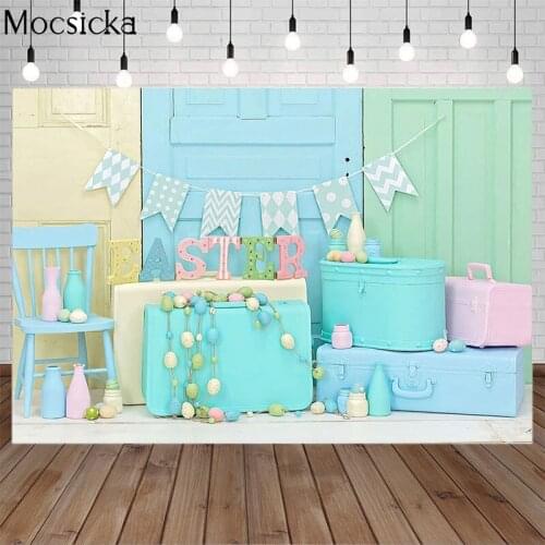 Easter Eggs Backdrop Photography Colorful Wooden Doors Child Portrait Birthday Cake Smash Background Striped Banner Photo Studio