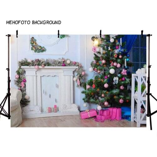 Photography Backdrops Christmas Background Fireplace Tree Winter Snow Window Interior Baby Birthday Background For Photo Studio