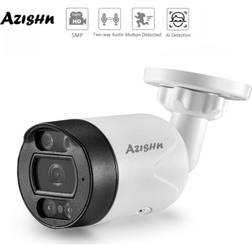 AZISHN H.265+ 5MP Security POE IP Camera Human Detection Outdoor Two Way Audio Video Surveillance Full Color AI Camera