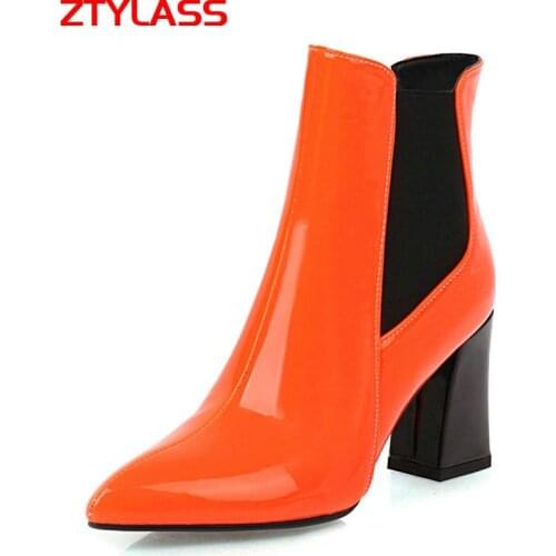 Candy Colors Women Boots Fashion Square High Heel Ankle Boots Slip On Chelsea Boots Pointed Toe Autumn Winter Boots