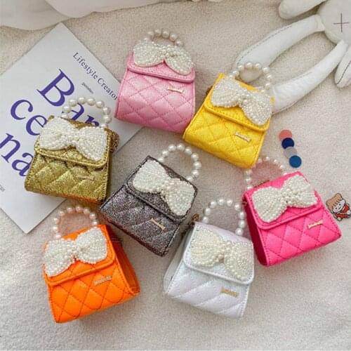 Korean Style Kids Mini Purses 2020 Princess Crossbody Bags for Girls Small Coin Pouch Baby Party Pearl Wallet Hand Clutch Bag