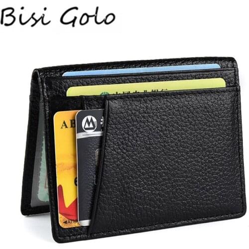 BISI GORO 2021 RFID Black Wallet Credit Card Holder Cow Leather Unisex Card Wallet High Quality Casual Purse Slim Mini Money Bag