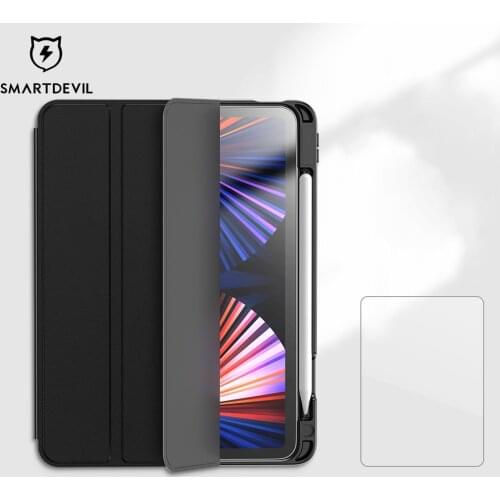 SmartDevil TPU Leather Case For iPad Pro 2021 11/12.9 inch Smart Cover Pencil Holder With Screen Protector Easy To Install