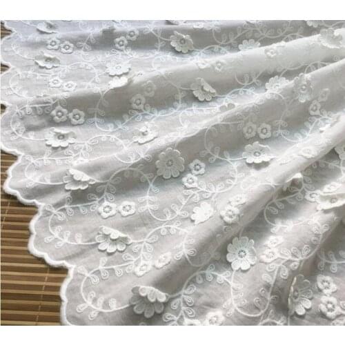 Retro Off White Lace Fabric, 3D Flower Cotton Fabric, Bilateral Scalloped Bridal Fabric By The Yard