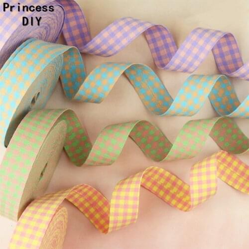 5M 10mm 25mm 40mm Layering Fabric Riband Fluorescent Two-tone Check Ribbon Tape Trim DIY Hair Bow Tie Collar Hand Craft Material