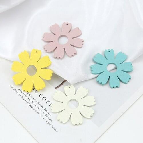Summer style 50pcs/lot 50mm color printing cartoon flowers shape wood beads diy jewelry earring/garment pendants accessory